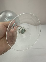 Vintage Hand-Blown Margarita Glass Aqua Blue Bowl Clear Stem Etched Bands
