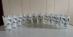 Vintage Libbey 4 Oz. Frosted Juice Glasses – Wheat and Flowers – Gray and Black
