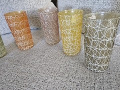 5 VINTAGE SPAGHETTI STRING GLASS TUMBLERS – GLASSES NICE MCM