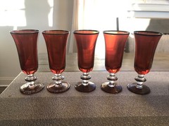 Five Ruby Red Champagne Glasses with Silver design by Arte Italica «Contessa «