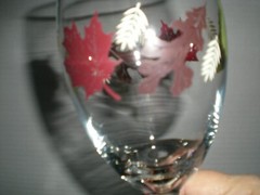 Libbey?? Set of 2 Goblets Glass Autumn Fall Leaves 7″ x 3″ Brown Green White