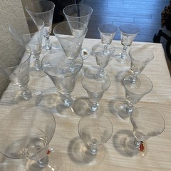 Fostoria Vintage Etched Crystal Rose Pattern 8- 7.5 and 8 4.5 Inches Set Of 16