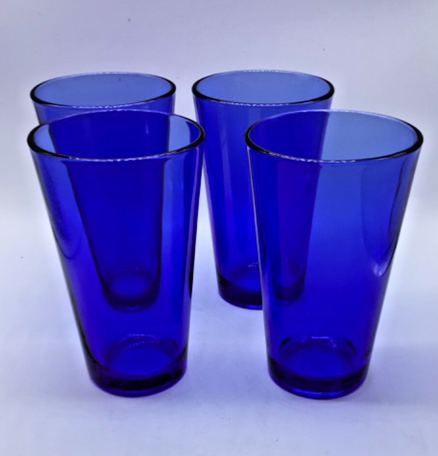 Vintage Libby Flare Blue Glass 6″ Tumblers 16oz Water Glass, Set of 4