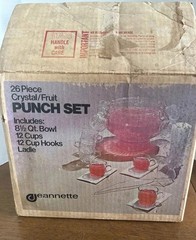 Mid-Century Jeannette 26 Piece Punch Bowl Set, 8.5 Qt Round Bowl, Cups, Hooks