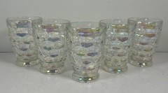 5 MCM Federal Glass Iridescent Yorktown Tumblers Vintage 1960s Thumbprint 6-oz