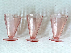 Vintage Pink Depression Floral Poinsettia Pattern Lot of 3 Glasses by Jeannette