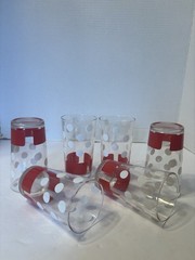 LIBBY WATER GLASSES SIX (6) RED AND WHITE POLKA DOT AND STRIPES