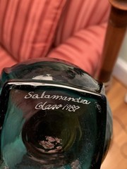 2 Salamandra Glass Cocktail Tumblers Blue/Green Signed 1989