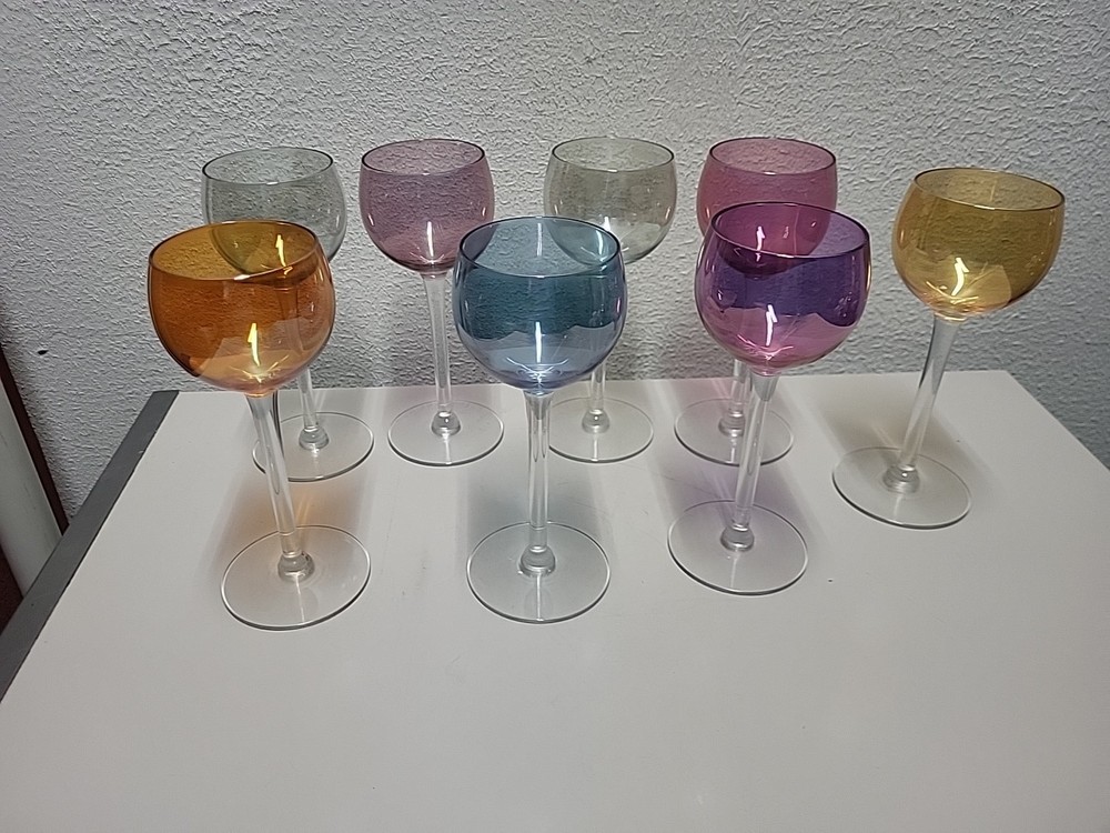 Iridescent Multi Colored 4 oz Cordial Sherry Glasses Set Of 8 Rainbow Apertif