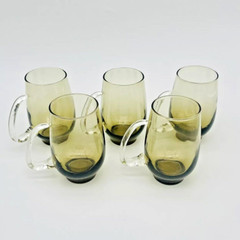 Set of 5 Vintage Libbey Tawny Brown TEMPO Tankard Handled Beer Glasses Mugs MCM