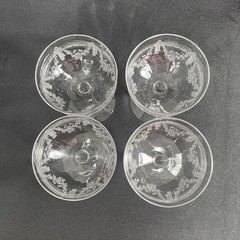 4 Bryce 350-4 Champagne Sherbet Glasses Etched Band Bow & Floral Swag 5-1/4″
