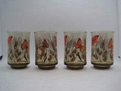 4 Vintage Libbey Tawny Brown Bolero Butterfly Juice Glassware 3.75″tall