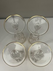 Beautiful VTG Set of 4 Cut Crystal Champagne Flutes w/Gold Overlay Trim 8″ H