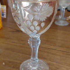 Clear Cut Glass Wine Goblet Stemmed Glass Gold Rim Floral Decor Set Of 4