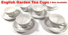 English Garden Tea Cups Saucers 1221 Japan Blue Pink Flowers 2 Varied Options RE