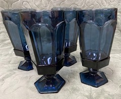 Set Of 4 Vintage Fostoria Virginia Dark Blue Iced Tea Goblets Great Condition