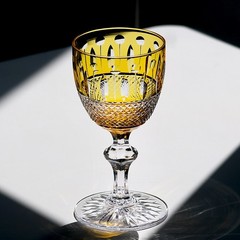 Edo Kiriko Yellow Crystal Wine Glass Hand Cut Stemware Luxury Gift 11oz