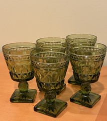 MCM Indiana Glass Colony Park Lane Avocado Green 4½» Wine Goblets, 14 Available