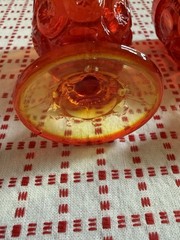 L.E. Smith Moon & Stars 2 glass goblets Amberina Red color excellent 3 3/4” high
