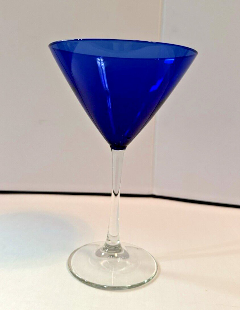 Dark Blue Margarita Blown Glass Clear Stem 8” Tall 5”Diameter Holds 8 ounces