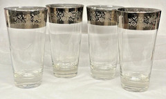 4 MCM Dorothy Thorpe Rose Glasses Design 12oz Silver Floral Band