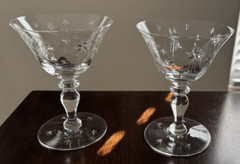Two Beautiful Signed Hawkes Aquila Champagne/ Tall Sherbet Glasses – 1944 – MCM