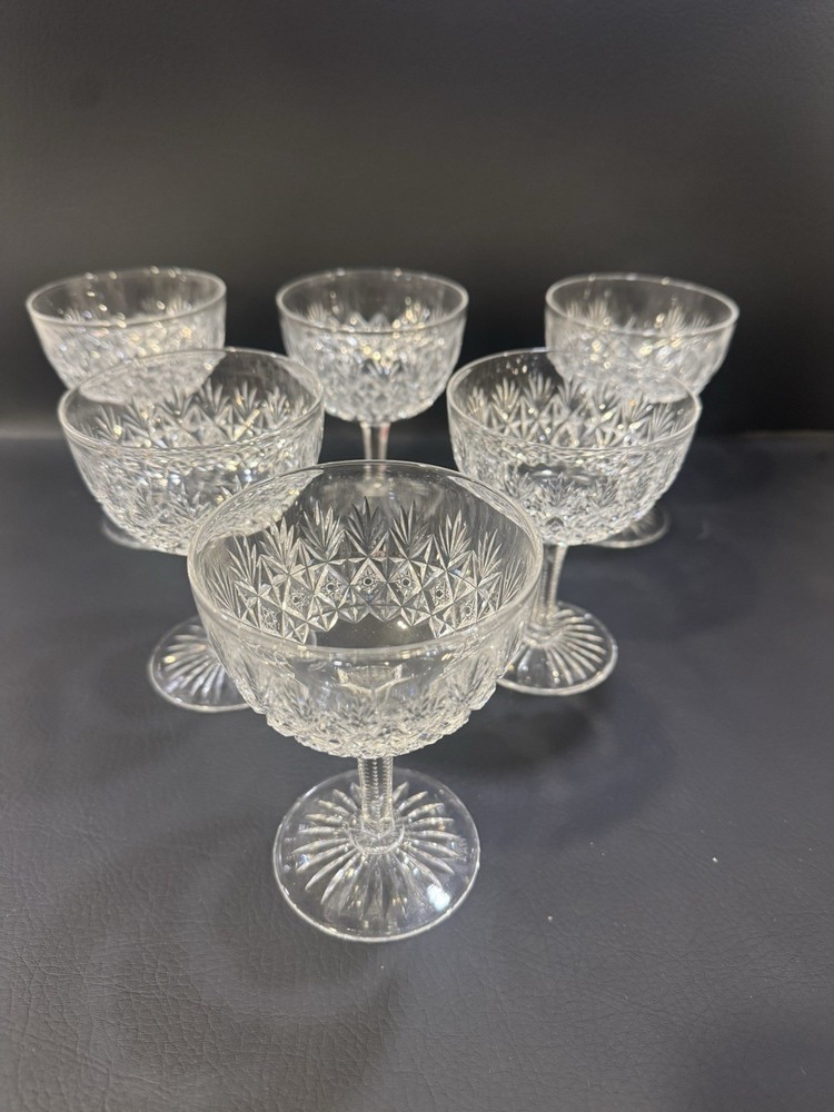 6 Signed Webb Brilliant Cut Glass Wine Goblets Glasses Vintage England G24