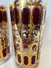 culver azure (2) Vintage Cranberry and 22K Gold Scroll Collins Tumbler Glasses