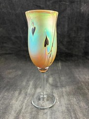Craig Zweifel Pulled Feather Leaf Gold Aurene Iridescent Art Glass Goblet 2007