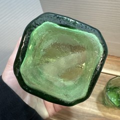 THREE Mid Century MORGANTOWN Green CRINKLE Tumblers 10 oz Glasses 4 1/8″ Tall
