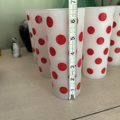 Vintage Red Polka Dot Frosted Glass Tumblers MCM Set Of 6 Anchor Hocking?