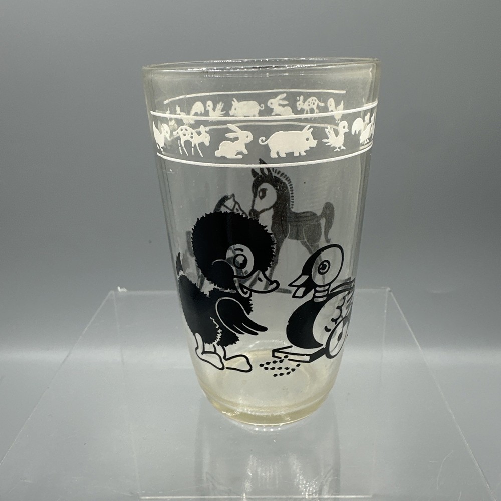 Vintage Kraft Swanky Swig Juice Glass Black Duck Rocking Horse Kids MCM 4″