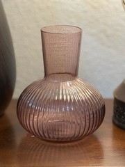 Vintage Ribbed Pink Glass Tumble-Up Bedside Carafe (Missing Tumbler) no cup