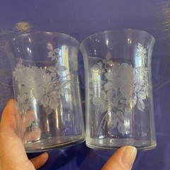 VINTAGE SET OF 2 Clear Raised Etched Roses Pattern Tumbler Glasses 4”h