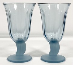 3 Fostoria CAPTIVA Blue FROSTED Sea Shell Stem Water WINE Tea Goblets 5 7/8″ Vtg