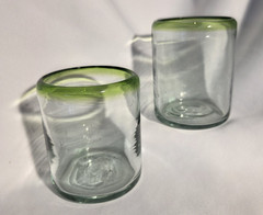 Hand Crafted Blown Glass Green Trimmed Drinking Glasses