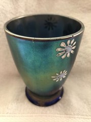Hand Painted Blue Northwood Carnival Glass Enameled Daisy Little Flower Tumbler