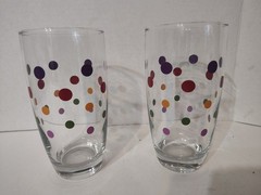 Lot of 2 Highball Drinking Glass Tumbler Pampered Chef Mixed Polka Dots 6″