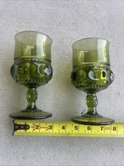 Set Of 2 Kings Crown Thumbprint Avocado Green Glasses 4.5″ NICE 💚