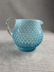 Unmarked Blue Opalescent Hobnail Glass Beer Mug With Handle *cracked As Is