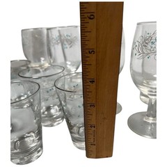 Vintage Celeste MCM 1960s Turquoise Silver Clear Wine Glasses Tumblers Lot of 13