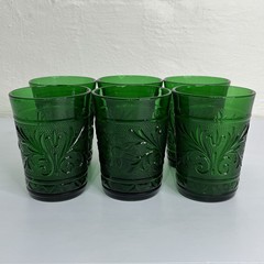 Vintage Anchor Hocking Sandwich Glass Emerald Green Juice Glasses 4” Set of 6