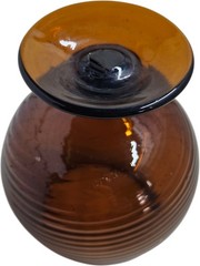 Vtg Handblown Amber Glass Brandy Snifter Swirl Ribbed Pedestal Footed Goblet