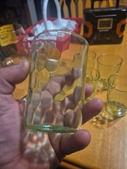 Complete Set Of 8 Anchor Hocking Honeycomb Pattern Green 4” Juice Glasses