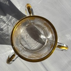 Antique Bohemian 3 Handle Gold Gilt Glass Loving Cup Hand Blown c1900 Rare