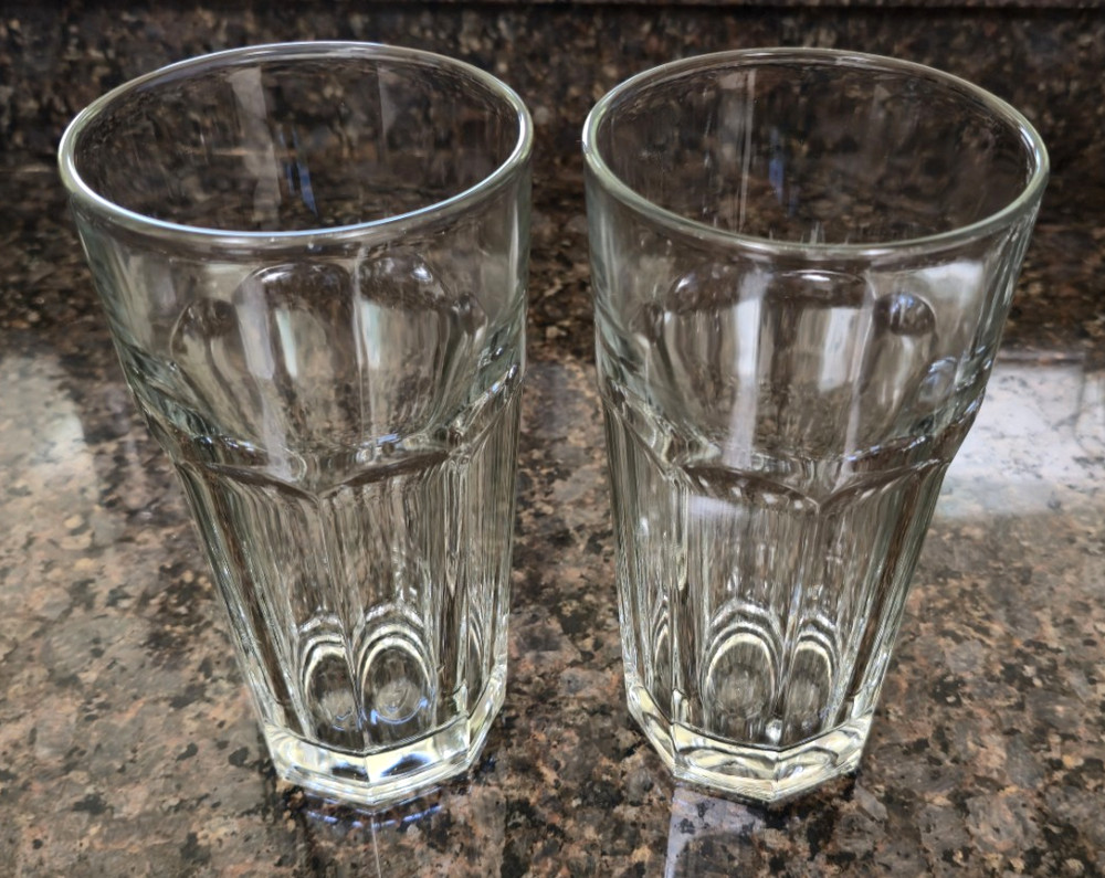 (2) Libbey Drinking Glasses Gibraltar Clear Flat Panel 22oz Tall Tumblers Heavy