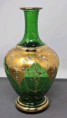 Antique Bohemian Moser Style Green Enameled Tumble Up Set, 19th Century