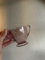 Six-Piece Pink Depression Glass set, cups, cocktail glass, and Sugar Bowl Set