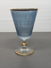 1 Piece J Preziosi Lavorato A Mano Vintage Italy Wine Glasses Blue Gold Trim Ge3