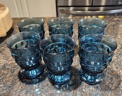 Vintage Colony Glass Whitehall 4 3/8” Riviera Blue Cubist Juice Tumbler Set of 6